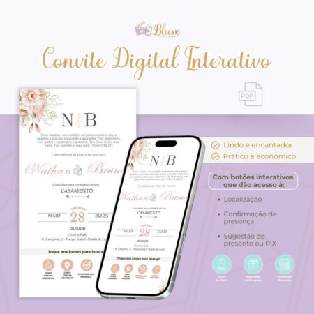 Convite Interativo - Casamento - Rosa 30