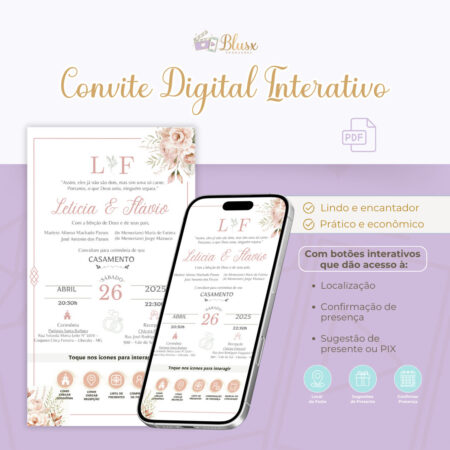 Convite Interativo - Casamento - Rosa 31