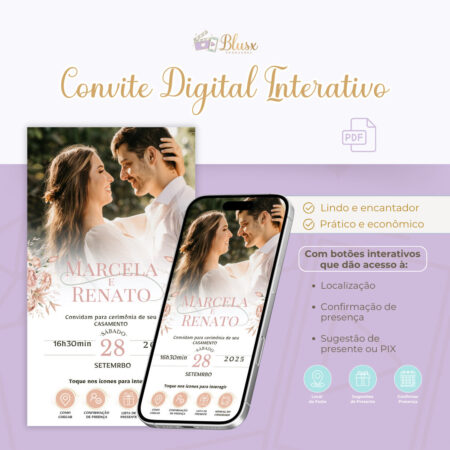 Convite Interativo - Casamento - Rosa 33