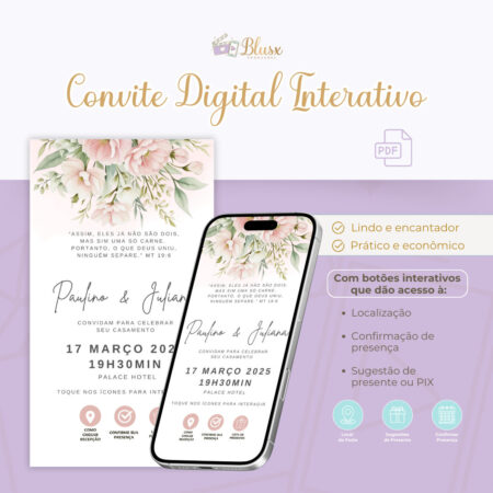 Convite Interativo - Casamento - Rosa 35