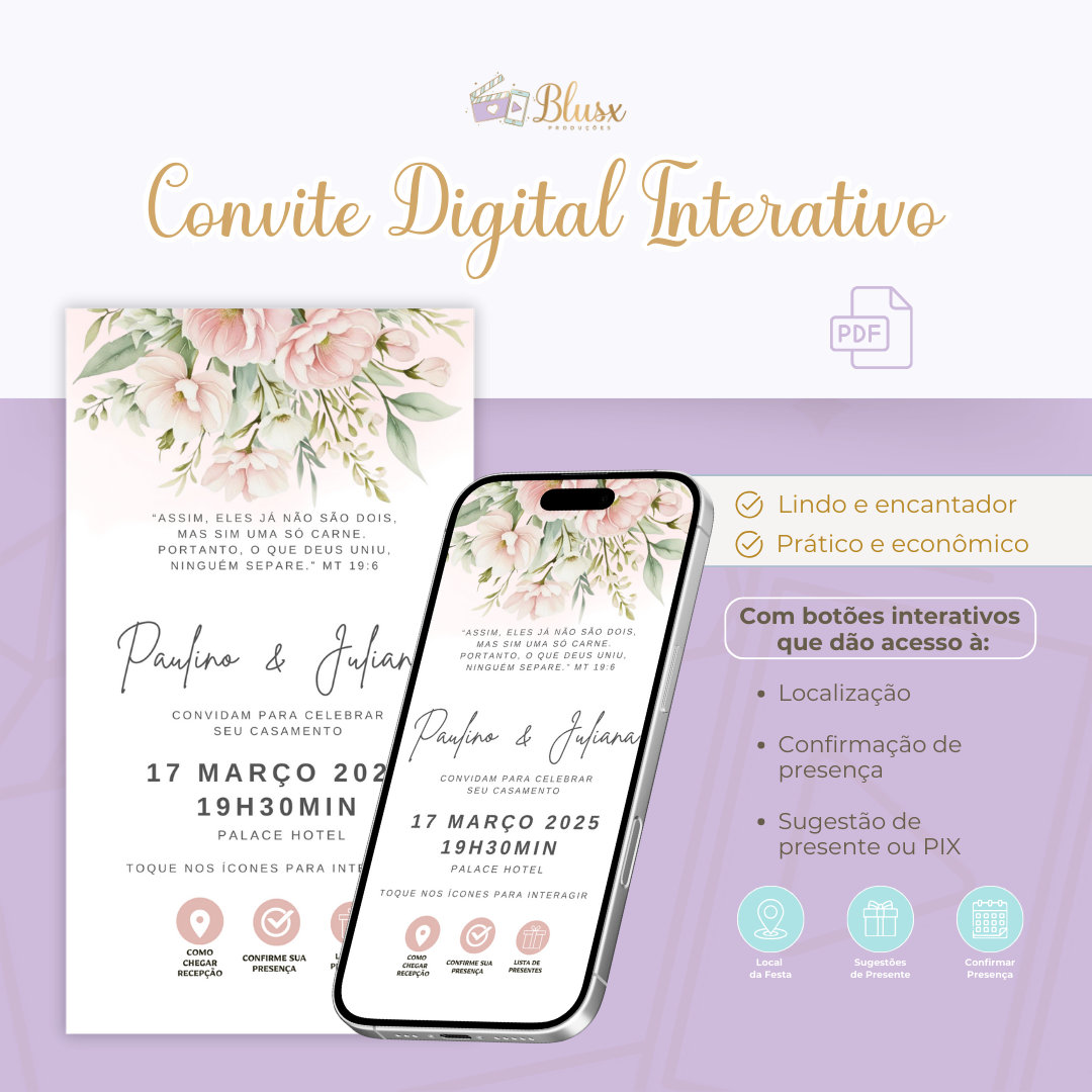 Convite Interativo - Casamento - Rosa 35