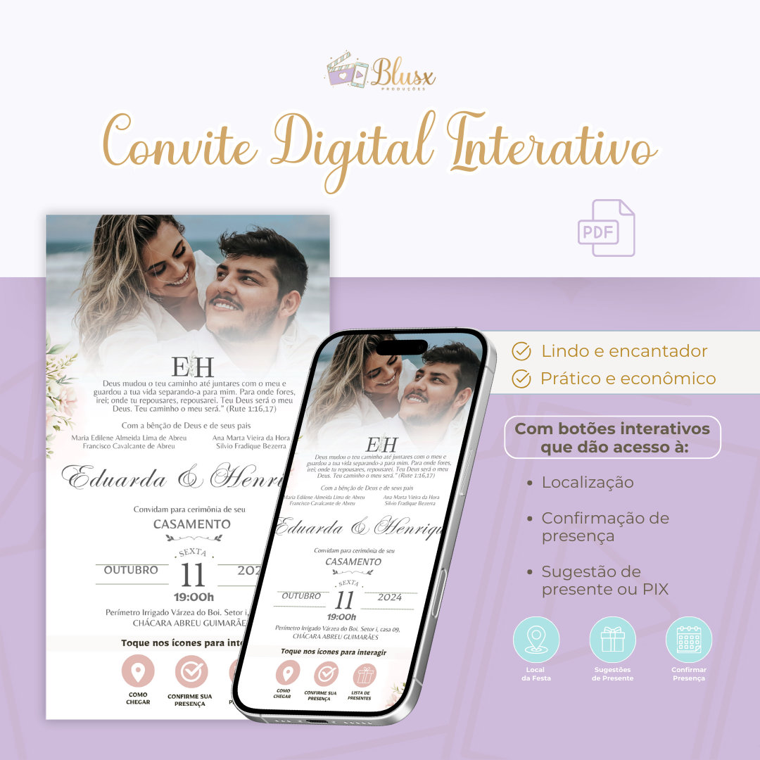 Convite Interativo - Casamento - Rosa 36