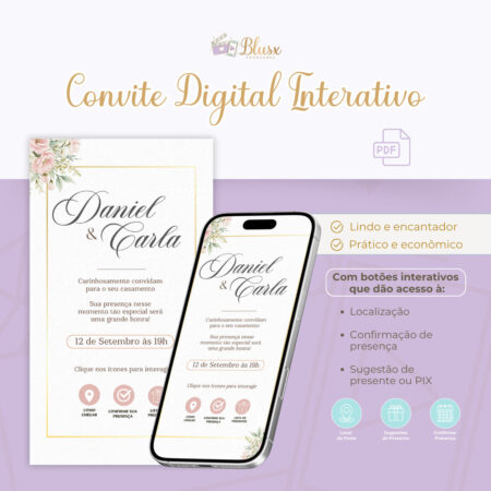 Convite Interativo - Casamento - Rosa 37