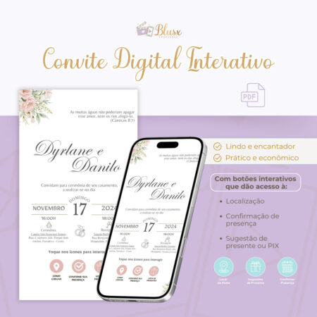 Convite Interativo - Casamento - Rosa 40