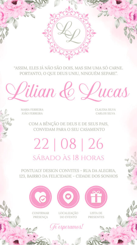 Convite Interativo - Casamento - Rosa Bebê