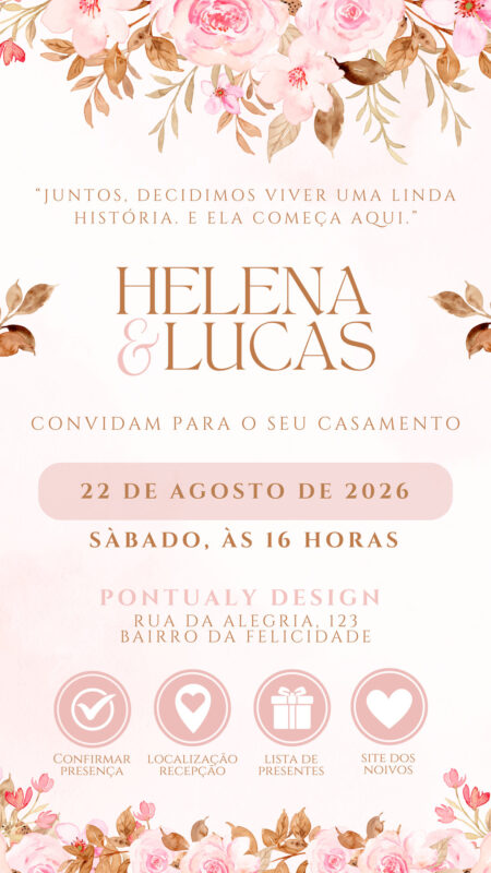Convite Interativo - Casamento - Rosa e Marrom