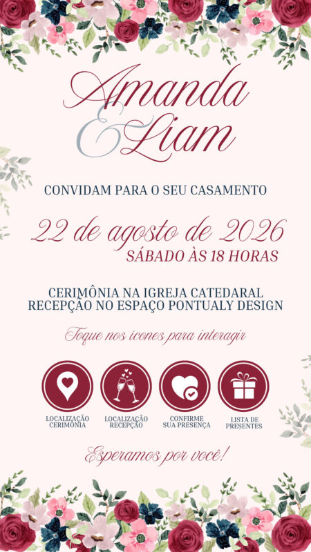 Convite Interativo - Casamento - Rosa e Marsala