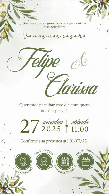 Convite Interativo - Casamento Verde Oliva