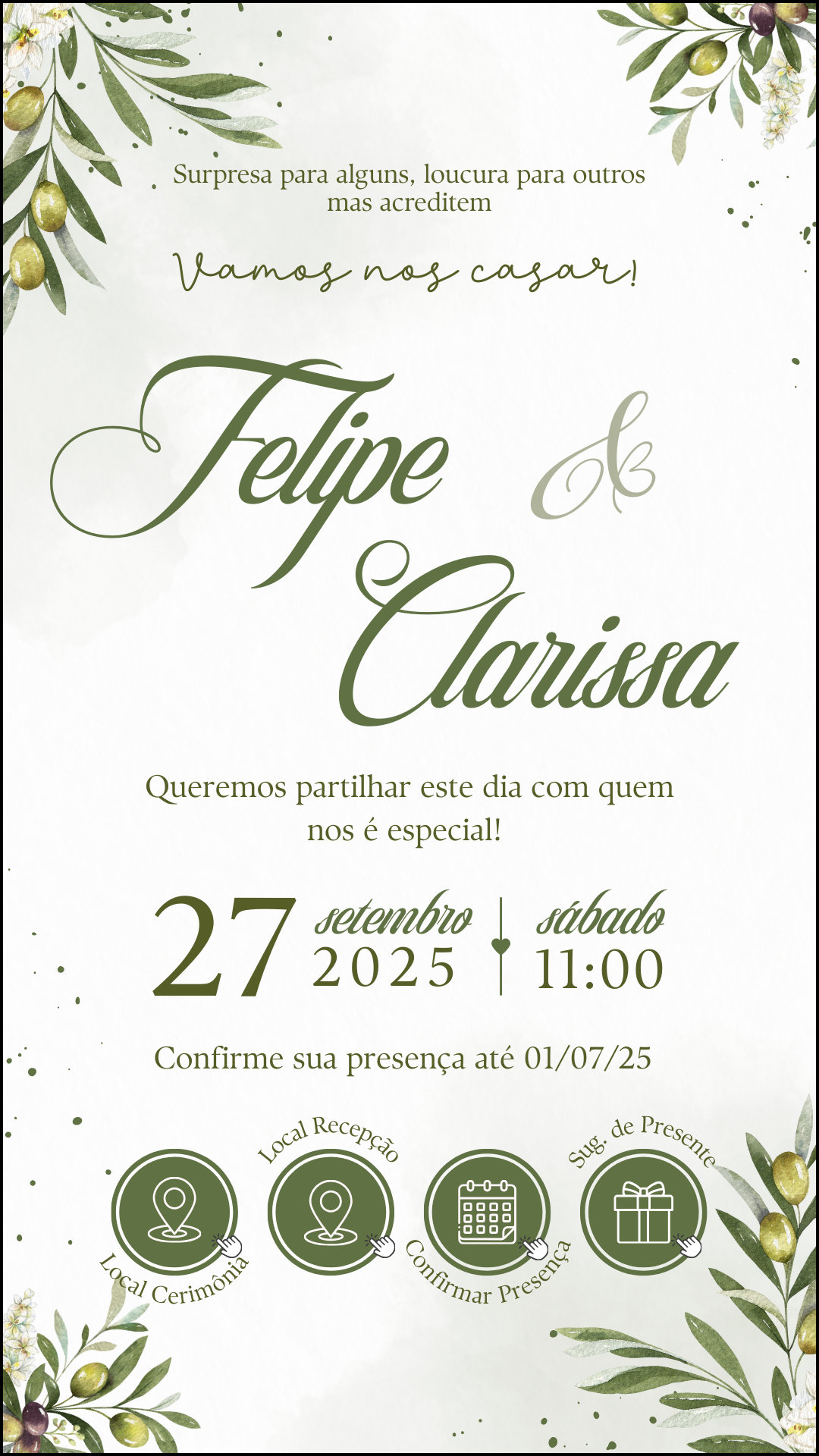 Convite Interativo - Casamento Verde Oliva