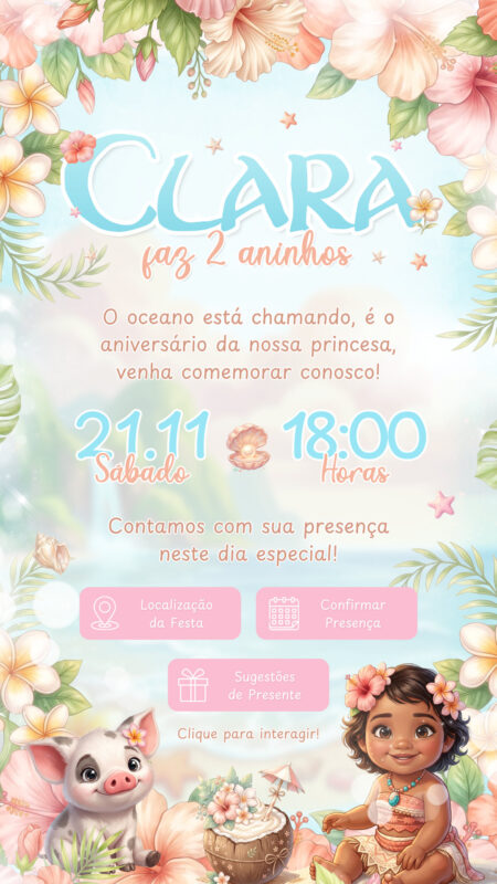 Convite Interativo - Moana Baby
