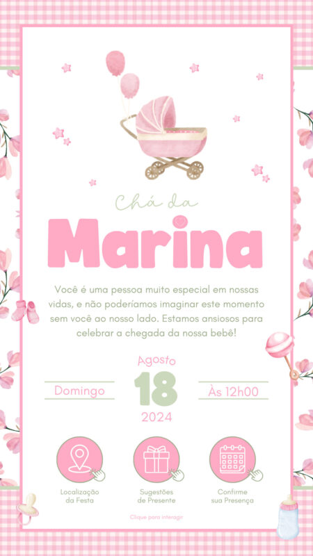 Convite Interativo - Chá de Bebê - Rosa