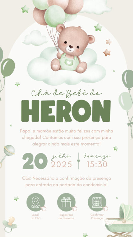 Convite Interativo - Chá de Bebê Ursinho Verde