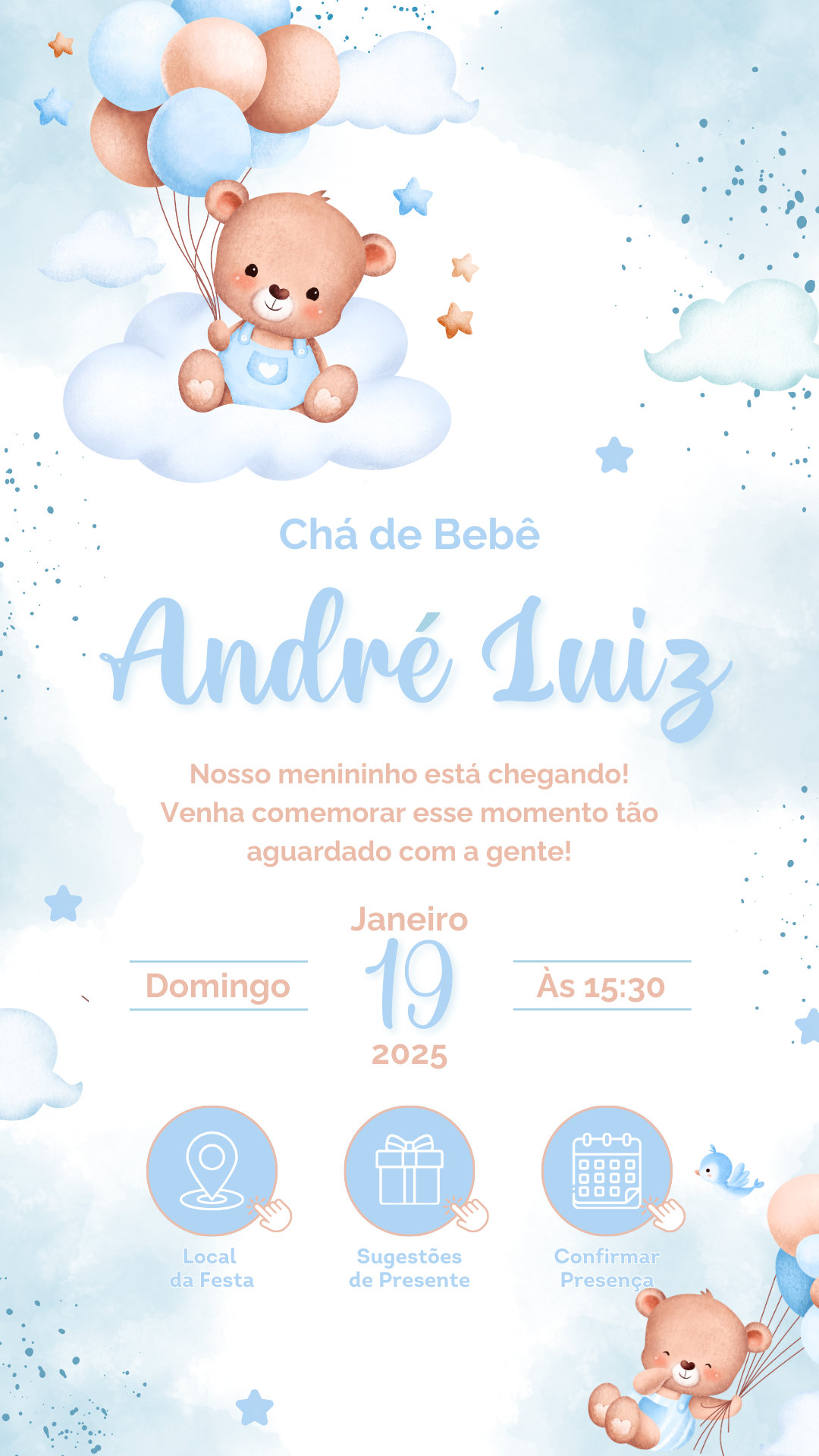 Convite Interativo - Chá de Bebê Urso Azul #1