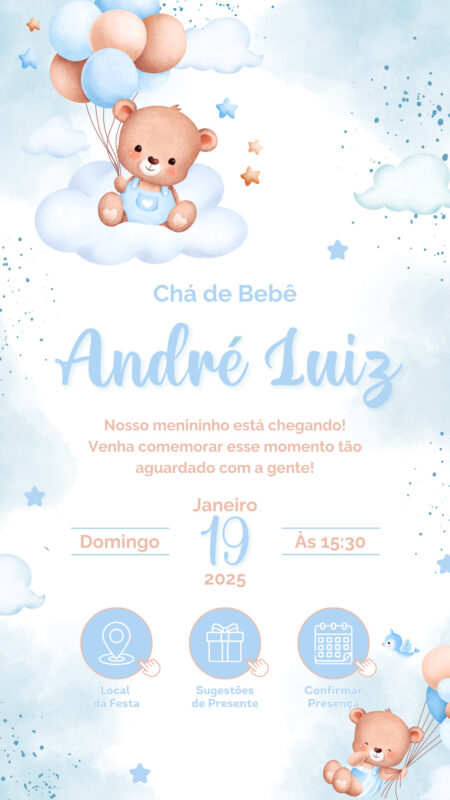 Convite Interativo - Chá de Bebê Urso Azul