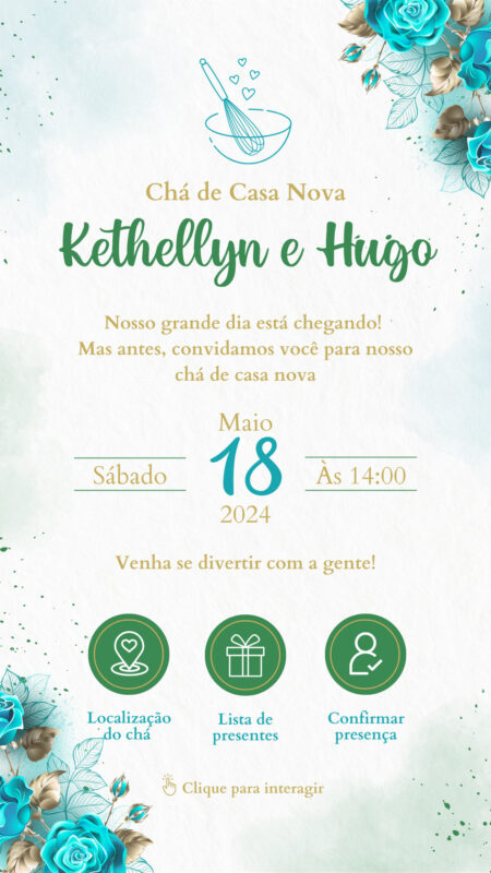 Convite Interativo - Chá de Casa NovaCozinha - Azul Tiffany e Verde
