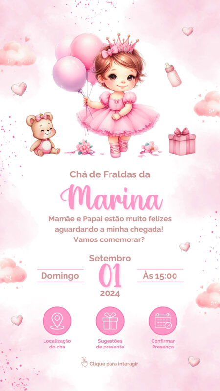 Convite Interativo - Chá de Fraldas - Bailarina Rosa