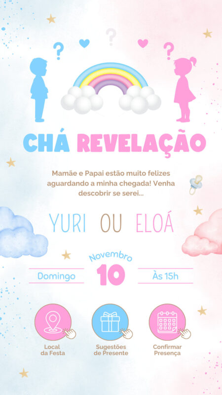 Convite Interativo - Chá Revelação - Azul e Rosa