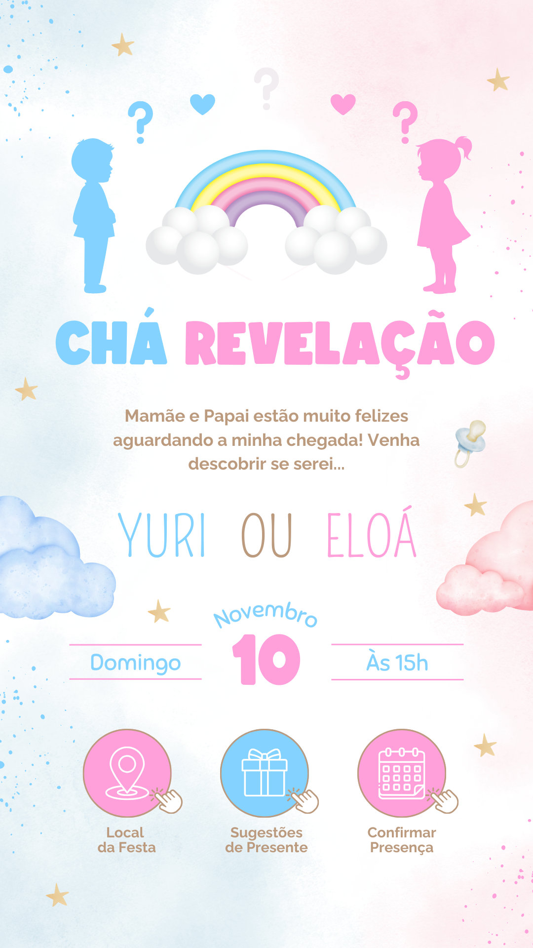 Convite Interativo - Chá Revelação - Azul e Rosa