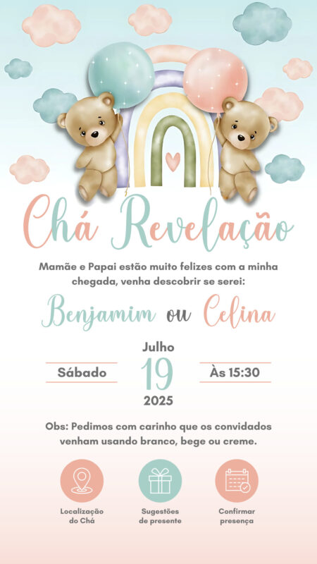 Convite Interativo - Chá Revelação Azul e Rosa