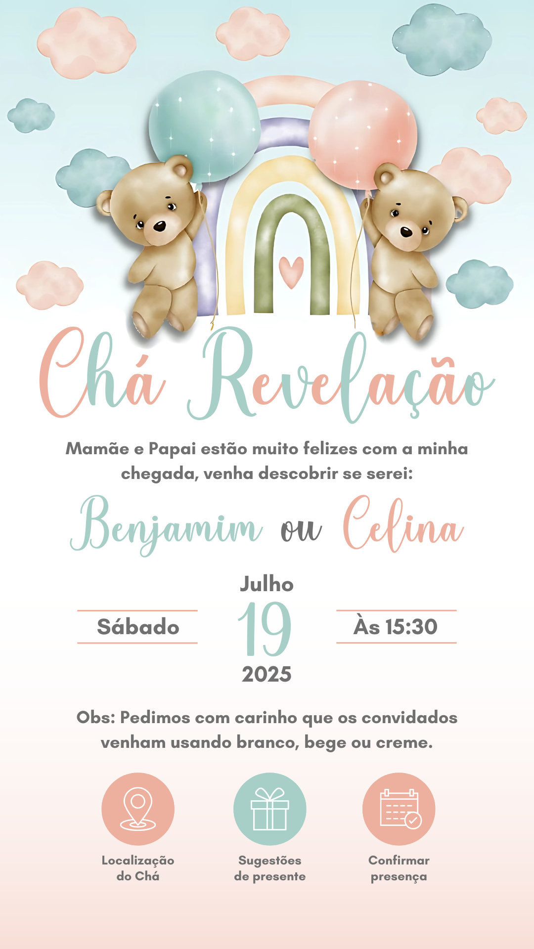 Convite Interativo - Chá Revelação Azul e Rosa