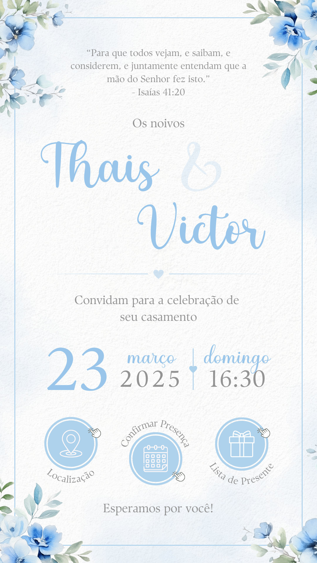 Convite Interativo - Convite de Casamento - Azul Serenity