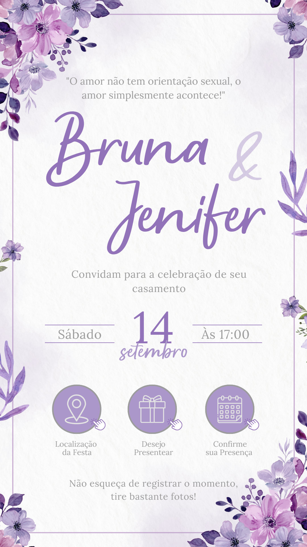 Convite Interativo - Convite de Casamento - Lilás