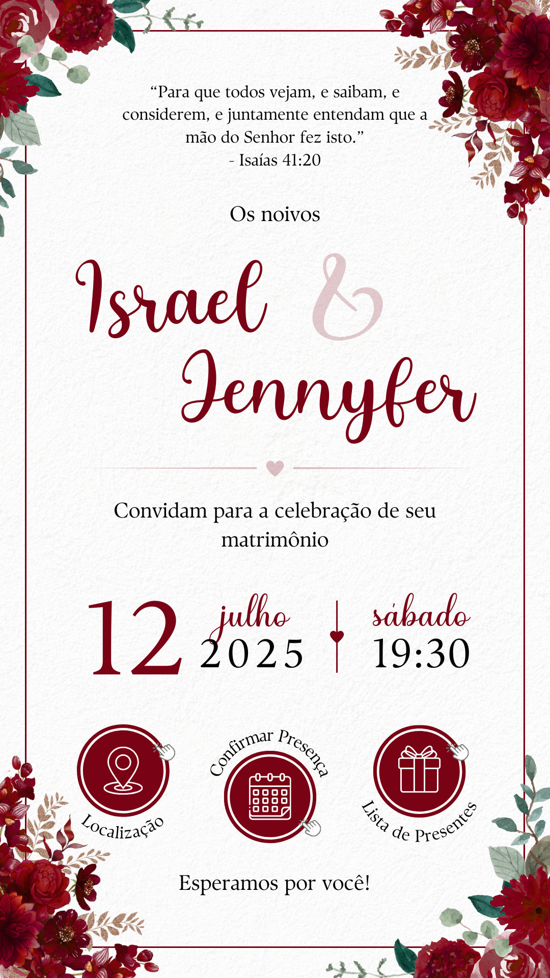 Convite Interativo - Convite de Casamento - Marsala