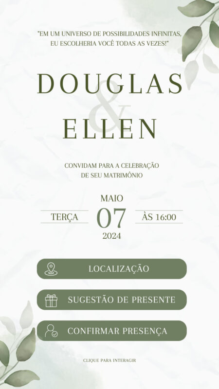 Convite Interativo - Convite de Casamento - Verde Oliva