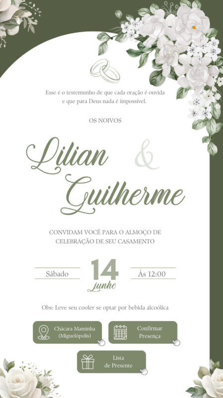 Convite Interativo - Convite de Casamento - Verde Oliva