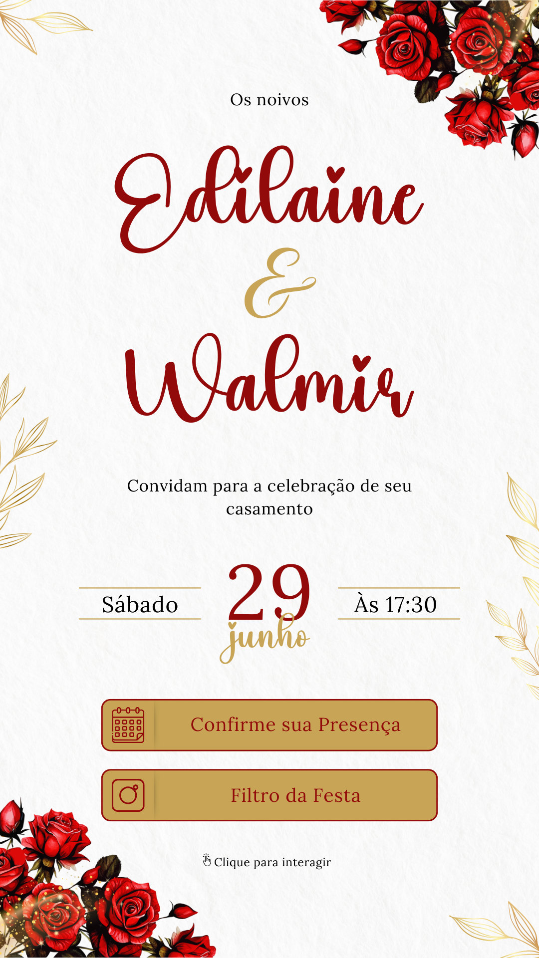 Convite Interativo - Convite de Casamento - Vermelho