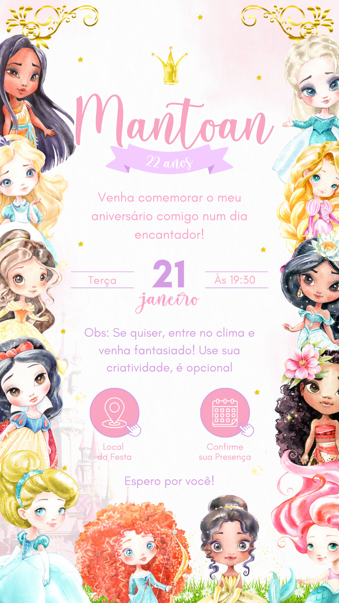 Convite Interativo - Convite Princesas Aquarela