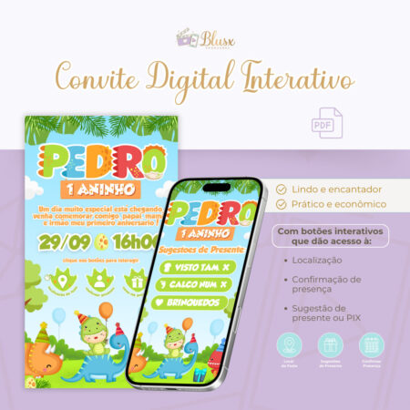 Convite Interativo - Dino Baby