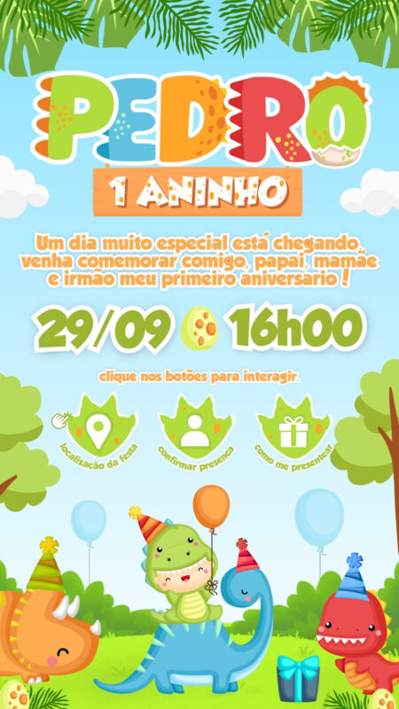 Convite Interativo - Dino Baby