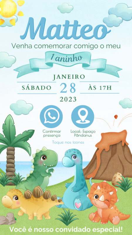 Convite Interativo - Dino Baby Menino