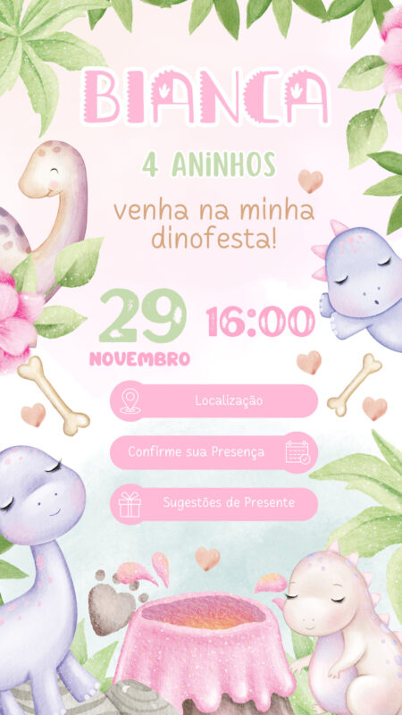 Convite Interativo - Dinossauro Menina