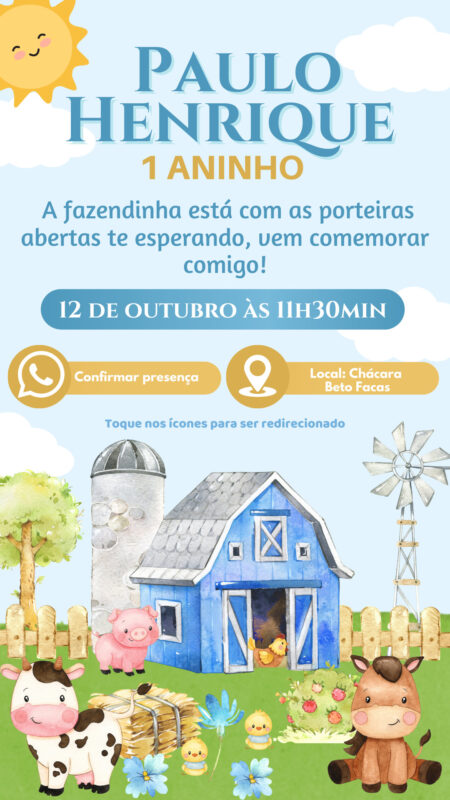Convite Interativo - Fazendinha - Menino