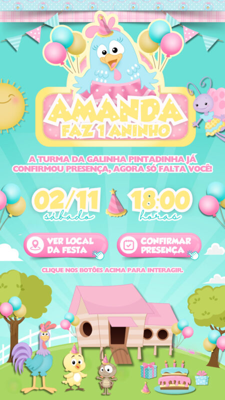 Convite Interativo - Galinha Pintadinha Candy Color