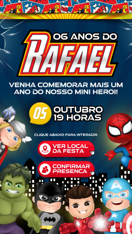 Convite Interativo - Heróis Vingadores Cute