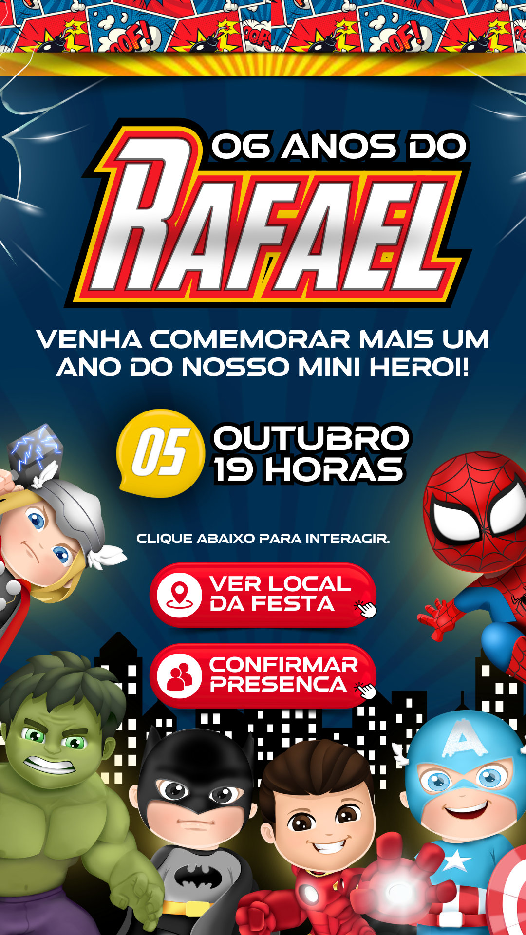 Convite Interativo - Heróis Vingadores Cute