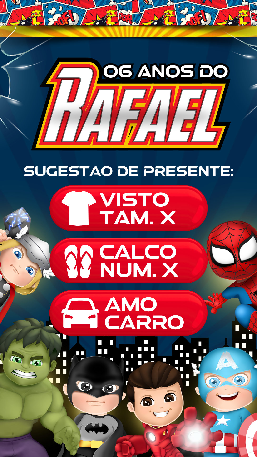 Convite Interativo - Heróis Vingadores Cute - Imagem 2