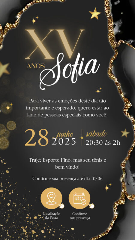 Convite Interativo - Hollywood Preto e Dourado 15 Anos