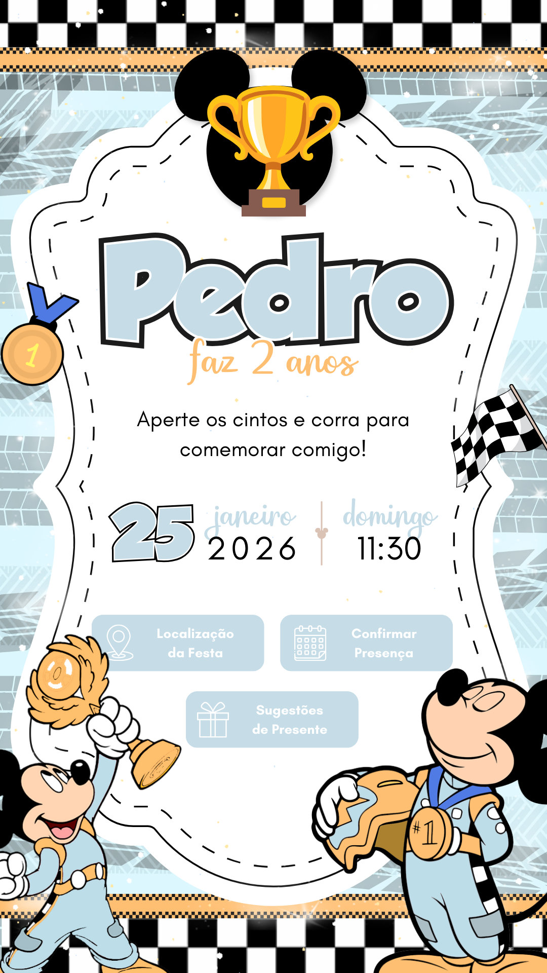 Convite Interativo - Mickey Aventuras sobre Rodas (Mickey Mouse Race)