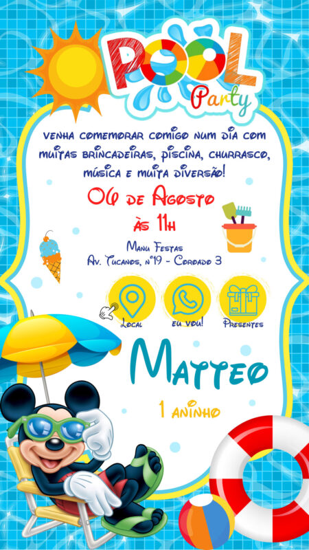 Convite Interativo - Mickey Pool Party