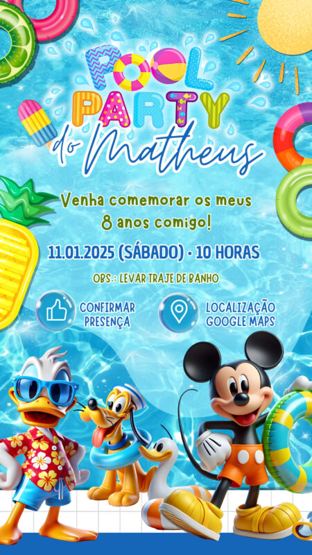 Convite Interativo - Mickey Pool Party
