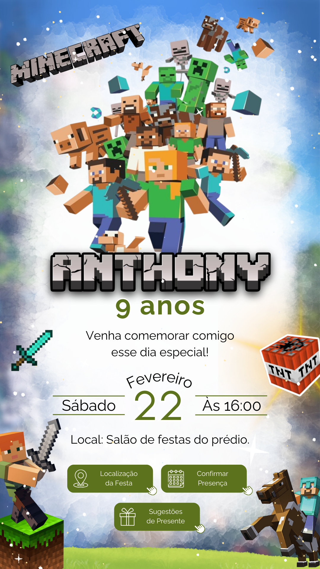 Convite Interativo - Minecraft