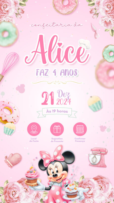 Convite Interativo - Minnie Confeiteira