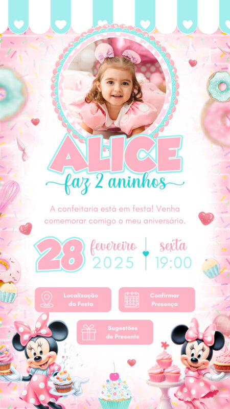 Convite Interativo - Minnie Confeiteira (Confeitaria)