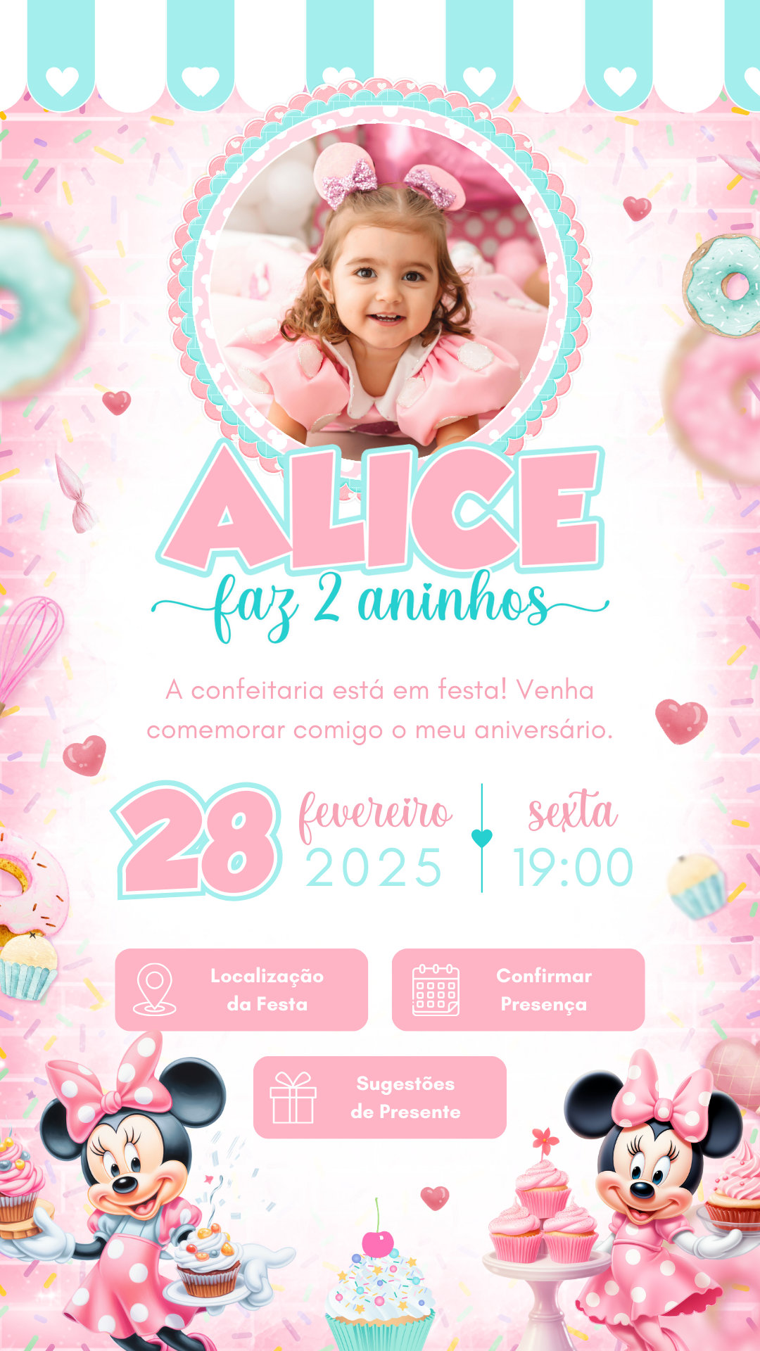 Convite Interativo - Minnie Confeiteira (Confeitaria)