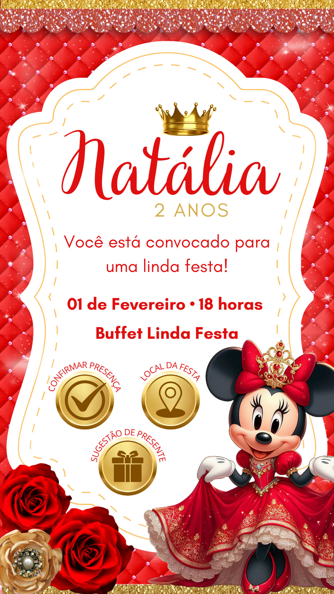 Convite Interativo - Minnie Realeza Vermelha