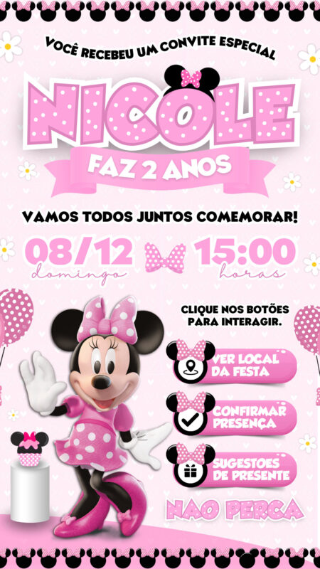 Convite Interativo - Minnie Rosa